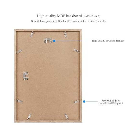 NESCL Bilderrahmen für DIN A3 30 x 42 cm Natur Holz Eiche Dünner Rahmen | Posterrahmen Groß Collage | Amerikanische Weiß-Eiche Picture Frame 29,7 x 42cm mit Acrylglas-Frontplatte, 1-Pack