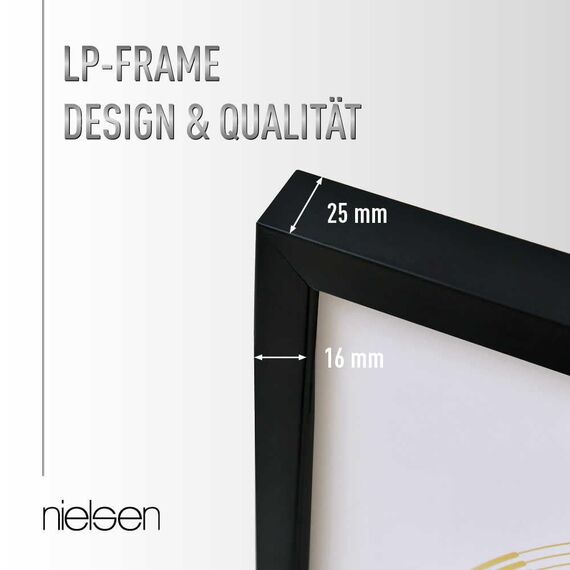 nielsen Schallplatten Rahmen, 31,4 x 31,6 cm, Holz, Schwarz, Vinyl Rahmen zum Aufhängen im Hoch- & Querformat, bruchsicheres Kunstglas, Vinyl Holz