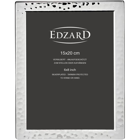 EDZARD Bilderrahmen Pavia für Foto 15 x 20 cm, gehämmert, edel versilbert, anlaufgeschützt, Samtrücken, 2 Aufhänger, Silber Fotorahmen zum Stellen oder Hängen