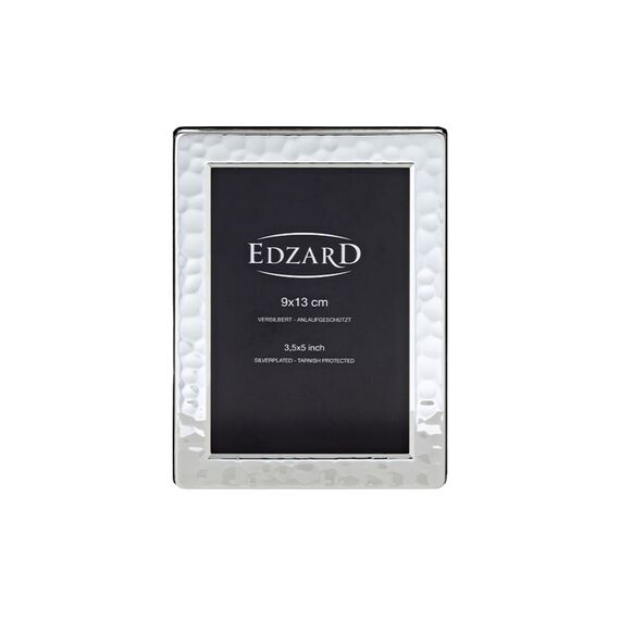 EDZARD Bilderrahmen Pavia für Foto 9 x 13 cm, gehämmert, edel versilbert, anlaufgeschützt, Samtrücken, Silber Fotorahmen zum Stellen