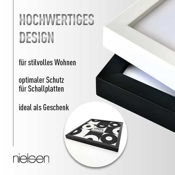 nielsen Schallplatten Rahmen, 31,4 x 31,6 cm, Holz, Reinweiß, Vinyl Rahmen zum Aufhängen im Hoch- & Querformat, bruchsicheres Kunstglas, Vinyl Holz