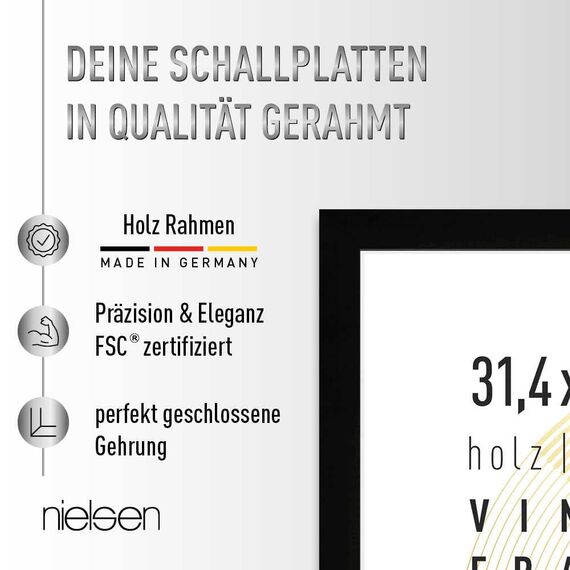 nielsen Schallplatten Rahmen, 31,4 x 31,6 cm, Holz, Schwarz, Vinyl Rahmen zum Aufhängen im Hoch- & Querformat, bruchsicheres Kunstglas, Vinyl Holz