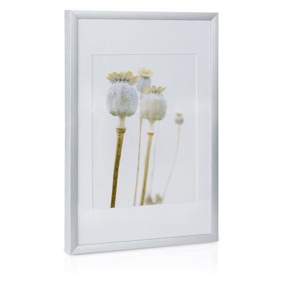 bomoe 18er Bilderrahmen Set – 6x 10x15 cm, 4x 13x18 cm, 4x 18x24 cm, 4x 20x30 cm Fotowand Bilder Set Holz & Kunststoffglas Holzbilderrahmen mit Passepartout Silber