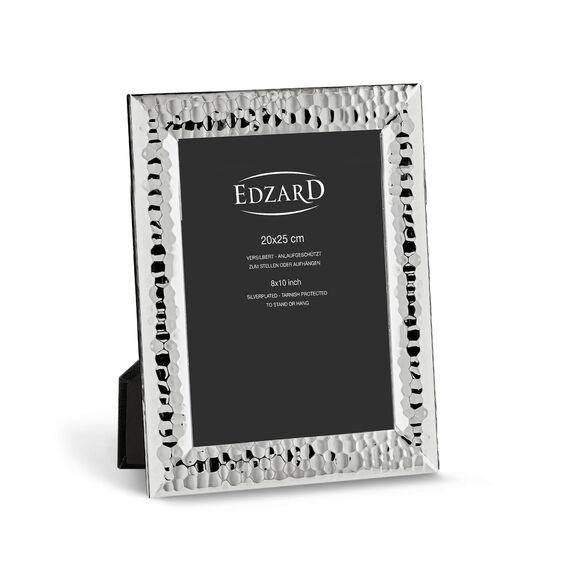EDZARD Bilderrahmen Gubbio für Foto 20 x 25 cm, edel versilbert, anlaufgeschützt, mit Samtrücken, mit 2 Aufhängern, Fotorahmen zum Stellen oder Hängen