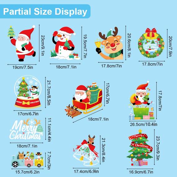 AUAUY 389PCS Fensteraufkleber Weihnachten, PVC Static Selbstklebend Weihnachtsfensterbilder Doppelseitig, Fensterbilder Schneeflocke Rentier Weihnachtsmann Wiederverwendbare Winter Dekoration-10Blatt