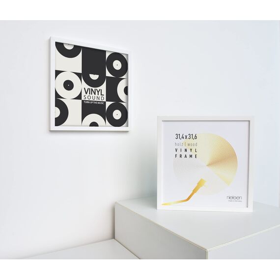 nielsen Schallplatten Rahmen, 31,4 x 31,6 cm (3er Set), Holz, Reinweiß, Vinyl Rahmen zum Aufhängen im Hoch- & Querformat, bruchsicheres Kunstglas, Vinyl Holz