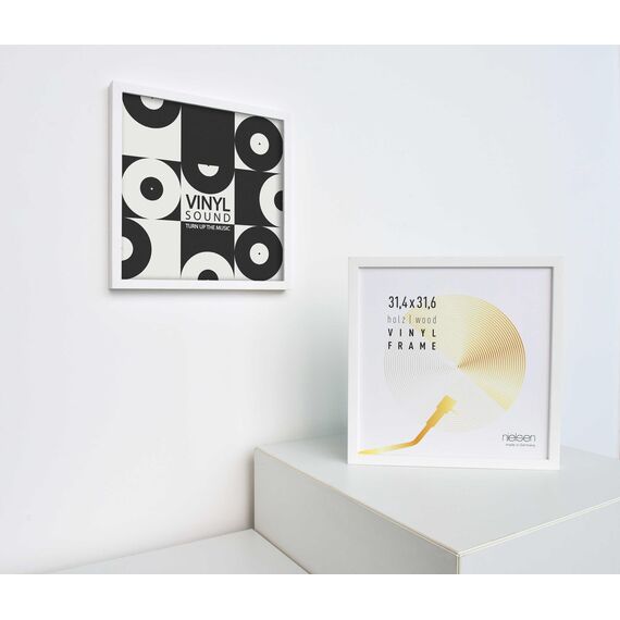 nielsen Schallplatten Rahmen, 31,4 x 31,6 cm, Holz, Reinweiß, Vinyl Rahmen zum Aufhängen im Hoch- & Querformat, bruchsicheres Kunstglas, Vinyl Holz