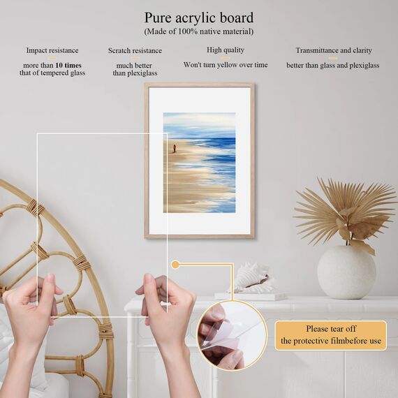 NESCL Bilderrahmen für DIN A3 30 x 42 cm Natur Holz Eiche Dünner Rahmen | Posterrahmen Groß Collage | Frontabdeckung aus gehärtetem Glas Picture Frame 29,7 x 42cm 1 Packung