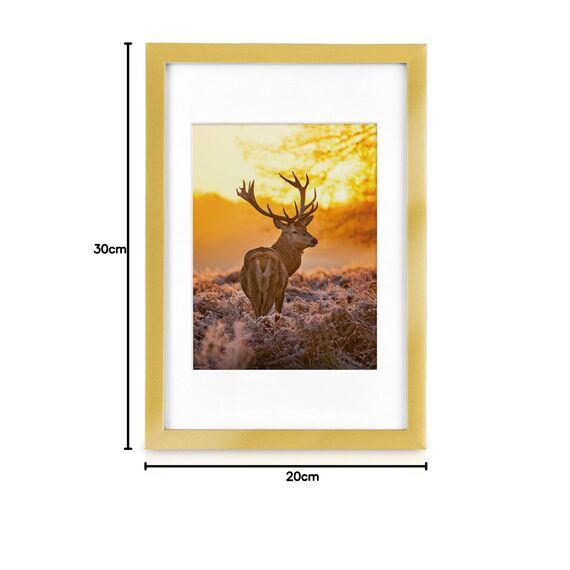 bomoe 18er Bilderrahmen Set – 6x 10x15 cm, 4x 13x18 cm, 4x 18x24 cm, 4x 20x30 cm Fotowand Bilder Set Holz & Kunststoffglas Holzbilderrahmen mit Passepartout Gold