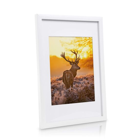 bomoe 18er Bilderrahmen Set – 6x 10x15 cm, 4x 13x18 cm, 4x 18x24 cm, 4x 20x30 cm Fotowand Bilder Set Holz & Kunststoffglas Holzbilderrahmen mit Passepartout Weiß