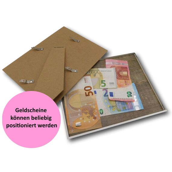 Personalisierbares Geldgeschenk im Bilderrahmen – Herz aus kleinen Holzherzen – Hochzeitsgeschenk für Brautpaar, Geburtstag, Taufe, Jubiläum – Geldgeschenk „Von Herzen“ – Din A3 (V1) personalisiert