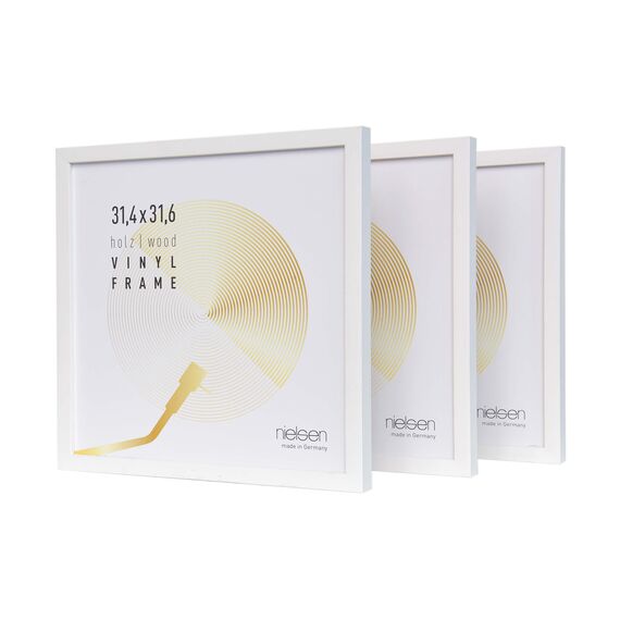 nielsen Schallplatten Rahmen, 31,4 x 31,6 cm (3er Set), Holz, Reinweiß, Vinyl Rahmen zum Aufhängen im Hoch- & Querformat, bruchsicheres Kunstglas, Vinyl Holz