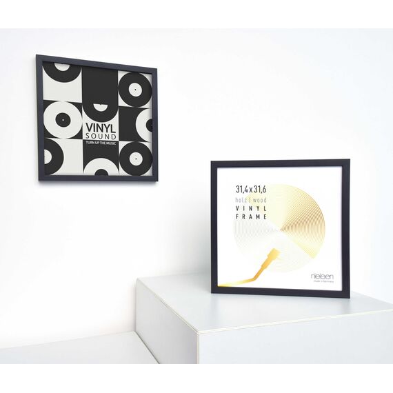 nielsen Schallplatten Rahmen, 31,4 x 31,6 cm, Holz, Schwarz, Vinyl Rahmen zum Aufhängen im Hoch- & Querformat, bruchsicheres Kunstglas, Vinyl Holz
