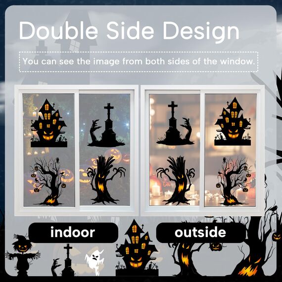 Halloween Fensterbilder Selbstklebend, SILARLAIT 10 Stück Fenstersticker Halloween Statisch & Doppelseitige & Wiederverwendbare, Fensteraufkleber Fensterdeko Halloweendeko Fenster