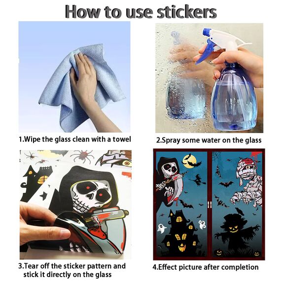 Halloween Fenster Aufkleber Dekoration - 55stk Groß Stickers Wasserdichtes Selbstklebendes für Fenster