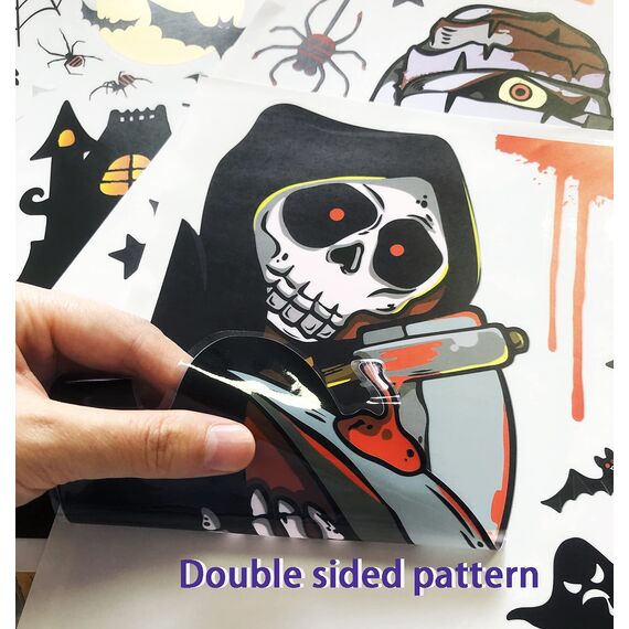 Halloween Fenster Aufkleber Dekoration - 55stk Groß Stickers Wasserdichtes Selbstklebendes für Fenster