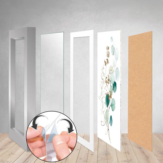 bomoe 18er Bilderrahmen Set – 6x 10x15 cm, 4x 13x18 cm, 4x 18x24 cm, 4x 20x30 cm Fotowand Bilder Set Holz & Kunststoffglas Holzbilderrahmen mit Passepartout Silber