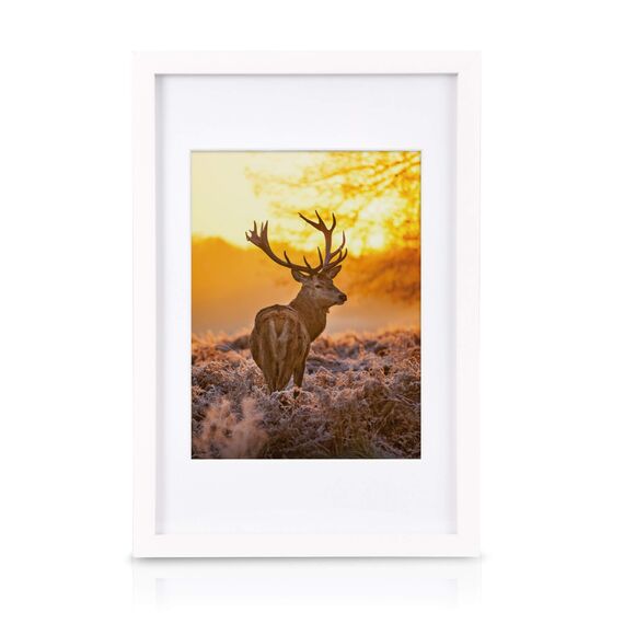 bomoe 18er Bilderrahmen Set – 6x 10x15 cm, 4x 13x18 cm, 4x 18x24 cm, 4x 20x30 cm Fotowand Bilder Set Holz & Kunststoffglas Holzbilderrahmen mit Passepartout Weiß