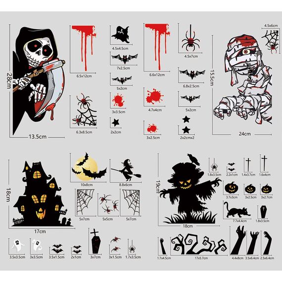 Halloween Fenster Aufkleber Dekoration - 55stk Groß Stickers Wasserdichtes Selbstklebendes für Fenster
