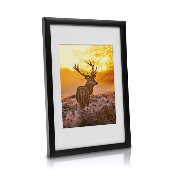 bomoe 18er Bilderrahmen Set – 6x 10x15 cm, 4x 13x18 cm, 4x 18x24 cm, 4x 20x30 cm Fotowand Bilder Set Holz & Kunststoffglas Holzbilderrahmen mit Passepartout Schwarz