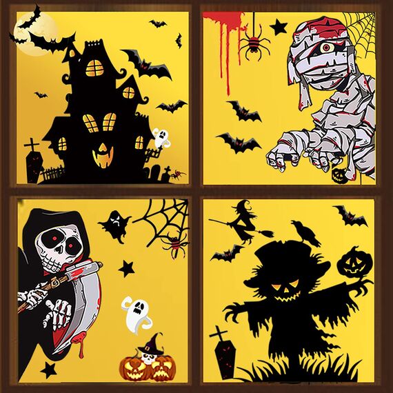 Halloween Fenster Aufkleber Dekoration - 55stk Groß Stickers Wasserdichtes Selbstklebendes für Fenster