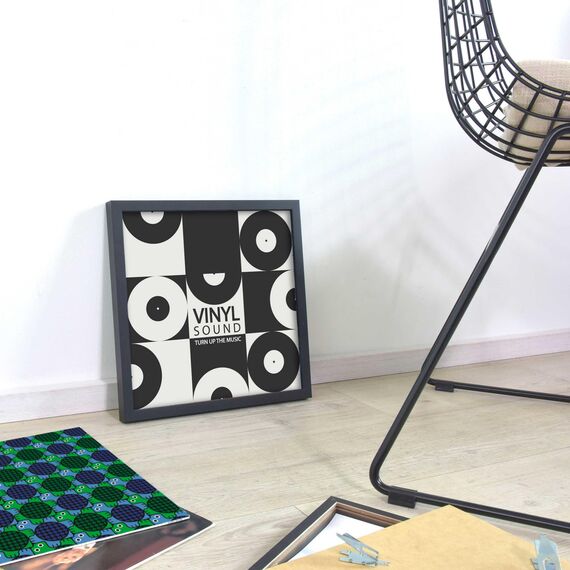 nielsen Schallplatten Rahmen, 31,4 x 31,6 cm, Holz, Schwarz, Vinyl Rahmen zum Aufhängen im Hoch- & Querformat, bruchsicheres Kunstglas, Vinyl Holz