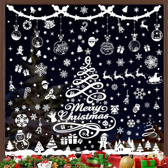 Fensterbilder Weihnachten Selbstklebend Schneeflocken Fensterdeko 351PCS - Nepfaivy Wiederverwendbare Statische Weihnachtsfensterbilder, Winter Fenstersticker Schneeflocken Fensteraufkleber Deko