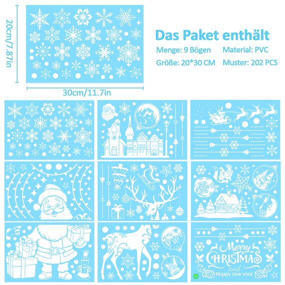 Fensterbilder Weihnachten Selbstklebend Fensterdeko Schneeflocken 202PCS - Nepfaivy Wiederverwendbare Statische Weihnachtsfensterbilder, Winter Fenstersticker Schneeflocken Fensteraufkleber Deko
