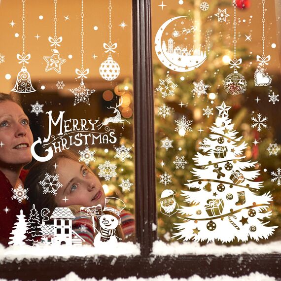 Fensterbilder Weihnachten Selbstklebend Schneeflocken Fensterdeko 202PCS - Nepfaivy Wiederverwendbare Statische Weihnachtsfensterbilder, Winter Fenstersticker Schneeflocken Fensteraufkleber Deko