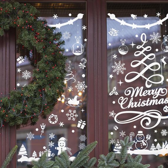 Fensterbilder Weihnachten Selbstklebend Schneeflocken Fensterdeko 351PCS - Nepfaivy Wiederverwendbare Statische Weihnachtsfensterbilder, Winter Fenstersticker Schneeflocken Fensteraufkleber Deko
