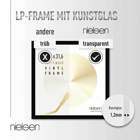 nielsen Schallplatten Rahmen, 31,4 x 31,6 cm, Holz, Reinweiß, Vinyl Rahmen zum Aufhängen im Hoch- & Querformat, bruchsicheres Kunstglas, Vinyl Holz