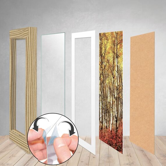 bomoe 18er Bilderrahmen Set – 6x 10x15 cm, 4x 13x18 cm, 4x 18x24 cm, 4x 20x30 cm Fotowand Bilder Set Holz & Kunststoffglas Holzbilderrahmen mit Passepartout Eiche