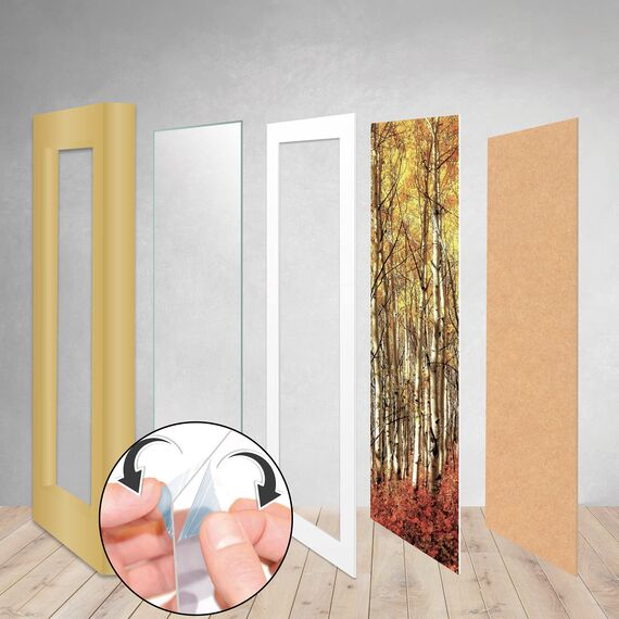 bomoe 18er Bilderrahmen Set – 6x 10x15 cm, 4x 13x18 cm, 4x 18x24 cm, 4x 20x30 cm Fotowand Bilder Set Holz & Kunststoffglas Holzbilderrahmen mit Passepartout Gold