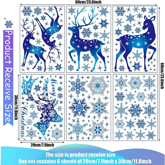 Weihnachtsdeko Fenster Deko,Blue Deer Fensterbilder Selbstklebend Abnehmbare Fensterdeko Statisch Haftende PVC Aufkleber Weihnachten,Fensterbilder Weihnachten Winter Deko