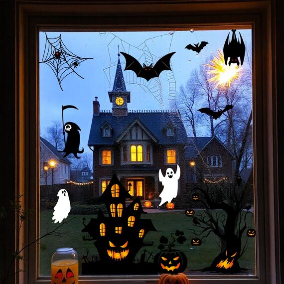 Halloween Fensterbilder Selbstklebend, SILARLAIT 10 Stück Fenstersticker Halloween Statisch & Doppelseitige & Wiederverwendbare, Fensteraufkleber Fensterdeko Halloweendeko Fenster