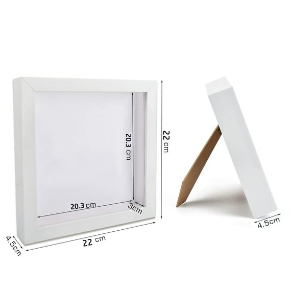 3D Bilderrahmen 20 x 20cm Tiefer Rahmen für Objekte bis 3cm-Objektrahmen zum Befüllen Quadratische Form, 3D bilderrahmen für Objekte Fotos Kunstwerke Erinnerungen Blumen (weiß)