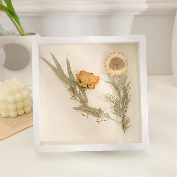 3D Bilderrahmen 20 x 20cm Tiefer Rahmen für Objekte bis 3cm-Objektrahmen zum Befüllen Quadratische Form, 3D bilderrahmen für Objekte Fotos Kunstwerke Erinnerungen Blumen (weiß)