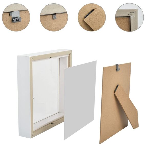 3D Bilderrahmen 20 x 20cm Tiefer Rahmen für Objekte bis 3cm-Objektrahmen zum Befüllen Quadratische Form, 3D bilderrahmen für Objekte Fotos Kunstwerke Erinnerungen Blumen (weiß)