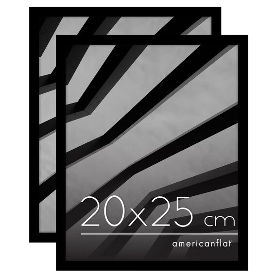 Americanflat Bilderrahmen 20x25 cm aus Kunststoff (2er Pack) - Bilderrahmen 25x20 cm mit bruchsicherer Scheibe - inklusive Ständer und integrierter Aufhängung für Hoch- und Querformat - Schwarz