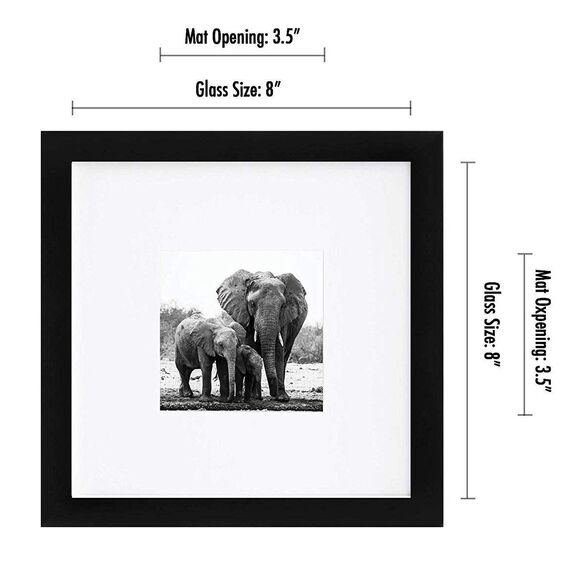 Americanflat 20,3 x 20,3 cm Bilderrahmen in Schwarz – Display 4x4 mit Matte und 8x8 ohne Matte – Verbundholz mit bruchfestem Glas – Horizontale und vertikale Formate für Wand und Tischplatte