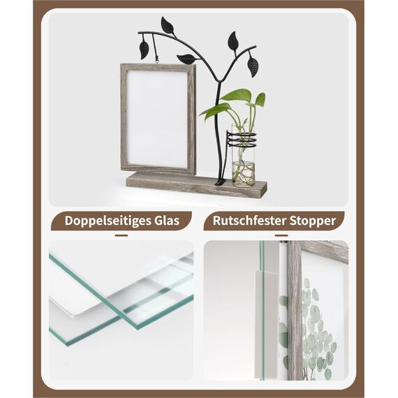 Afuly Bilderrahmen 13x18 Holz Vintage Fotorahmen Braun Picture Frame mit Vase und Metall Baum Tisch Deko Wohnzimmer Geburtstag Hochzeitsgeschenk Geschenke für Frauen Mama Oma Freunde Famili Couple