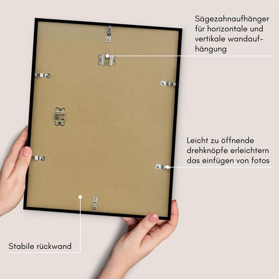 Americanflat Bilderrahmen 30x40 cm aus Kunststoff (2er Pack) - schmaler Rahmen 40x30 cm mit Plexi-Scheibe - Fotorahmen mit integrierter Aufhängung für Hoch- und Querformat - Schwarz