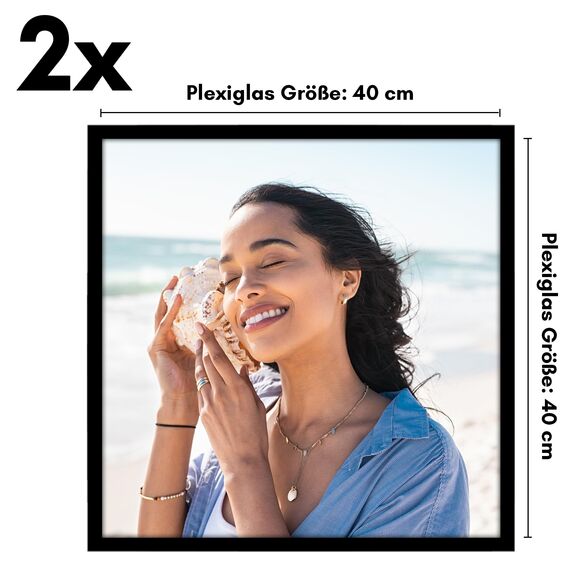 Americanflat Bilderrahmen 40x40 cm aus Kunststoff (2er Pack) - schmaler Bilderrahmen quadratisch 40x40 cm mit Plexi-Scheibe - Fotorahmen mit integrierter Aufhängung für Wandmontage - Schwarz