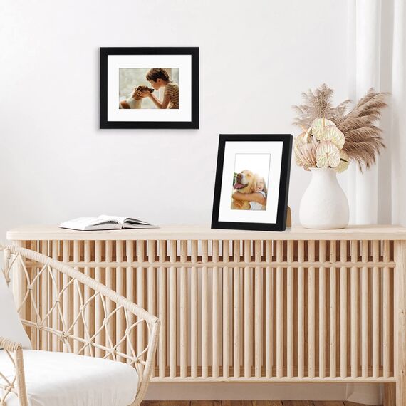 Americanflat Bilderrahmen in Schwarz - 13x18 cm Bilderrahmen mit Passepartout und 20 x 25 cm Rahmen ohne Passepartout - Technisches Holz mit Bruchfestem Glas - 2 Stück