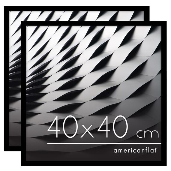 Americanflat Bilderrahmen 40x40 cm aus Kunststoff (2er Pack) - schmaler Bilderrahmen quadratisch 40x40 cm mit Plexi-Scheibe - Fotorahmen mit integrierter Aufhängung für Wandmontage - Schwarz