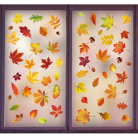 ENYACOS Herbst Fenster Aufkleber - Thanksgiving Dekorationen mit haftenden Blättern (B)