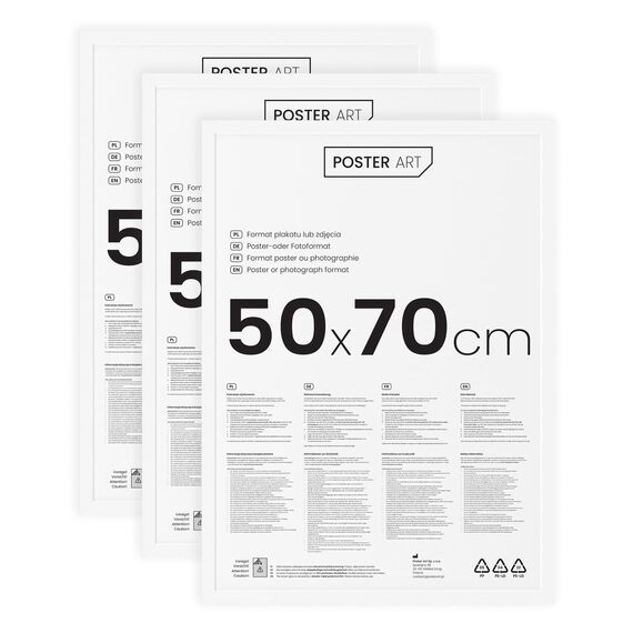 POSTER ART Bilderrahmen Set 3 Stück 50x70 cm Weiß San Diego | Zum Aufhängen aus MDF und Acrylglas | Wand Bilderrahmen Moderner Fotorahmen | Posterrahmen 50x70 cm