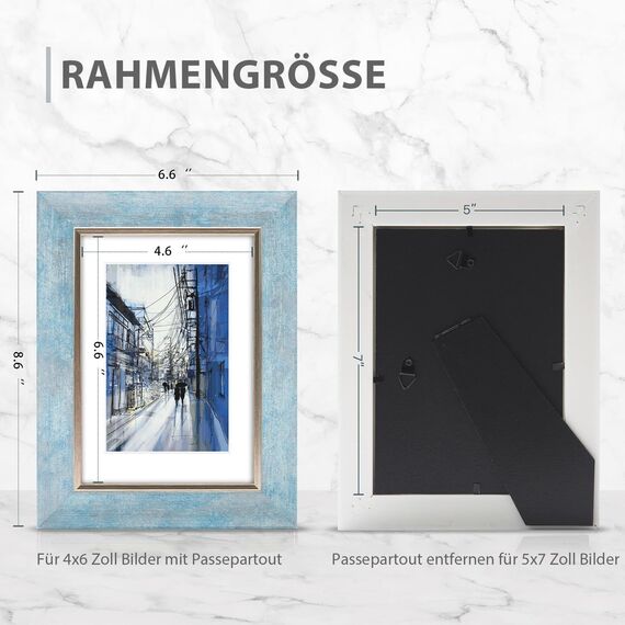 XUANLUO Bilderrahmen, 13 x 18 cm, rustikaler Retro-Fotorahmen mit Wandhalterung aus gehärtetem Glas und Tischdekoration, für Familie, Freunde, Hochzeitsgeschenk, 4 Stück