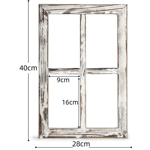 BESTOOL Wand Vintage Holzfensterrahmen Punk Antique Home Dekoration Deko für Zuhause oder im Freien, Nicht für Bilder, 2 Stück (40 X 28 cm) (Weiß)