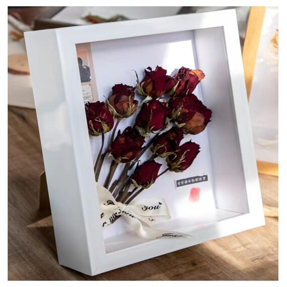 3D Bilderrahmen 20 x 20cm Tiefer Rahmen für Objekte bis 5cm-Objektrahmen zum Befüllen Quadratische Form, 3D bilderrahmen für Objekte Fotos Kunstwerke Erinnerungen Blumen (weiß)